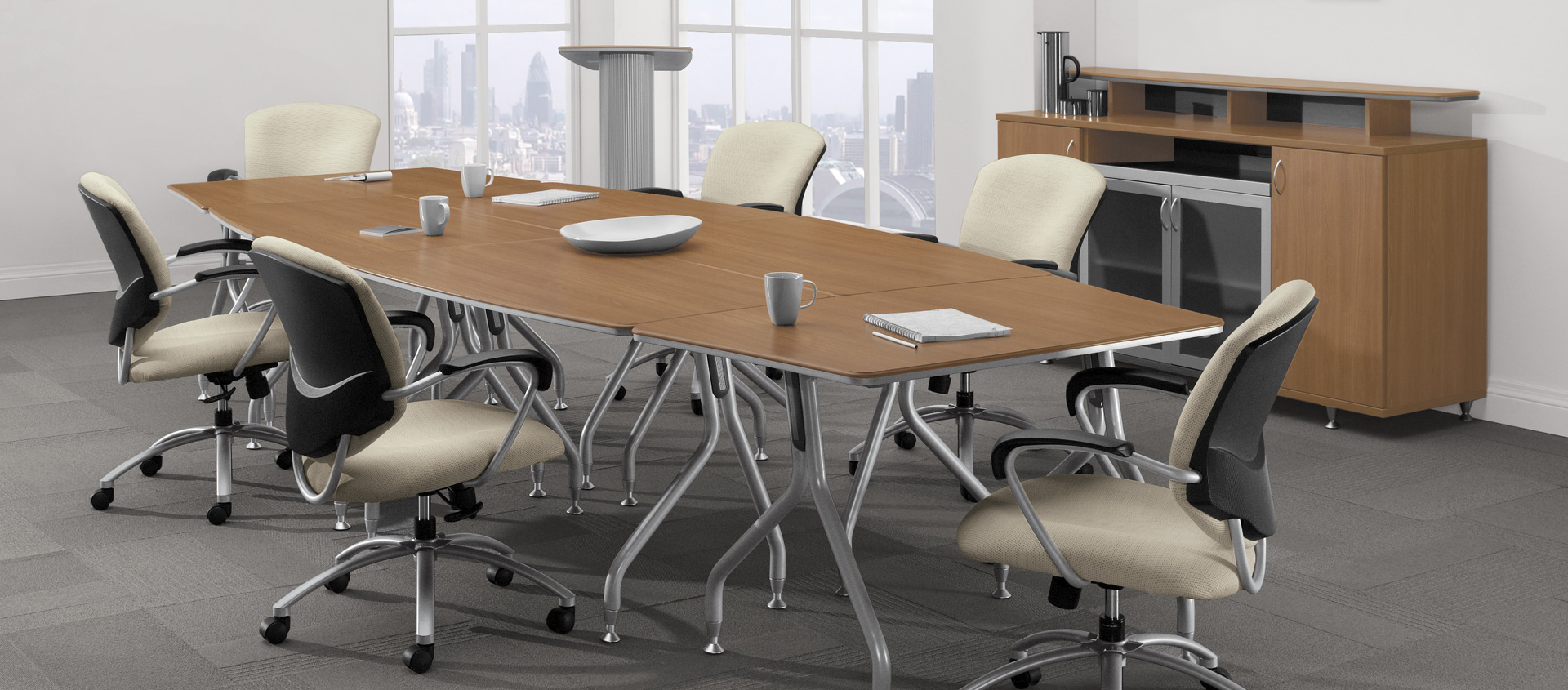 The Office Leader. Set of 4, 42 Fixed Training Table on 4 Legs with Modesty  Panel