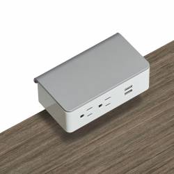 Module d’alimentation 2 prises de courant/2 ports USB-A à montage avec pince, blanc avec ferrure argentée Model Thumbnail