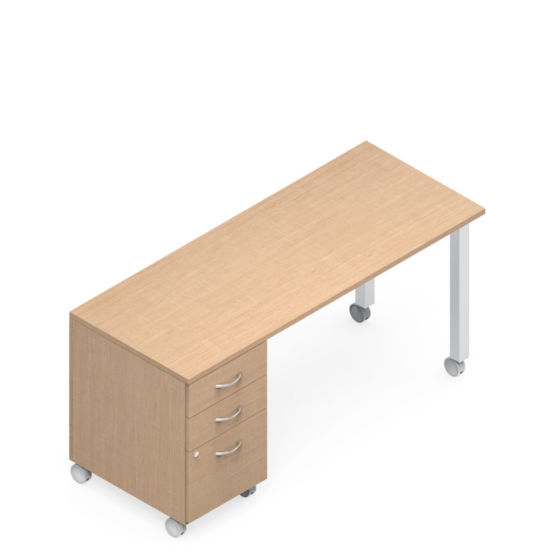 Bureau d’enseignant mobile avec caisson, 60 po L x 24 po P, deux tiroirs de rangement et un tiroir classeur - gauche