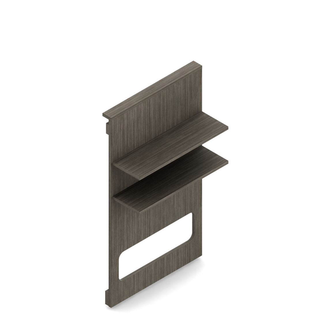 Panneau mural à deux tablettes flottantes, avec ouverture pour prises électriques, H 66 po x L 42 po x P 16 po