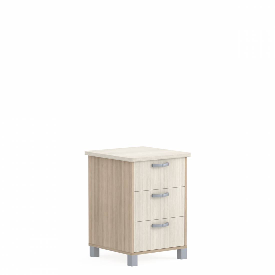Bedside Cabinet with Thermofoil Top & Front, Metal Legs, Three Drawers
