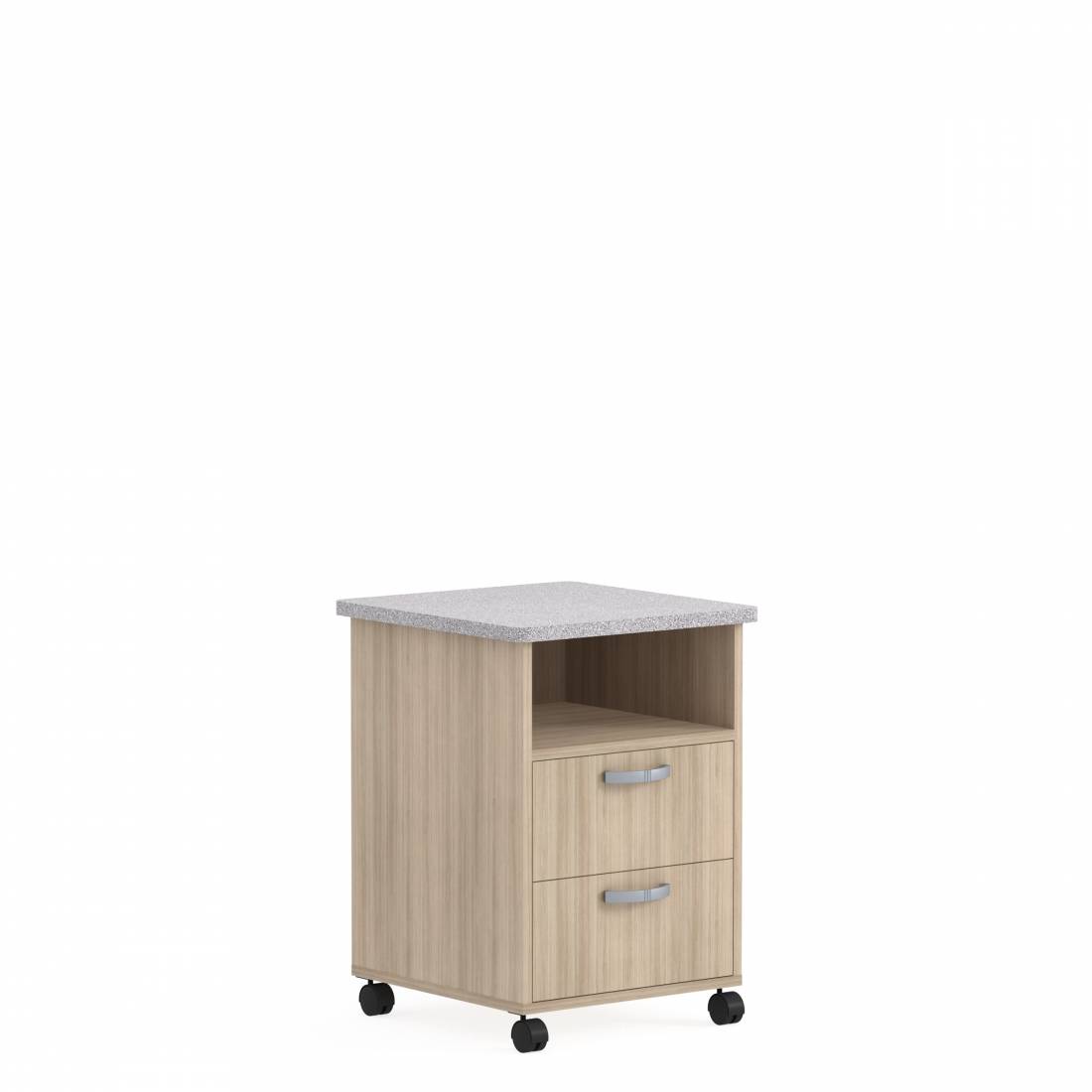 Bedside Cabinet with Solid Surface Top, Casters, Two Drawers, Fixed Shelf