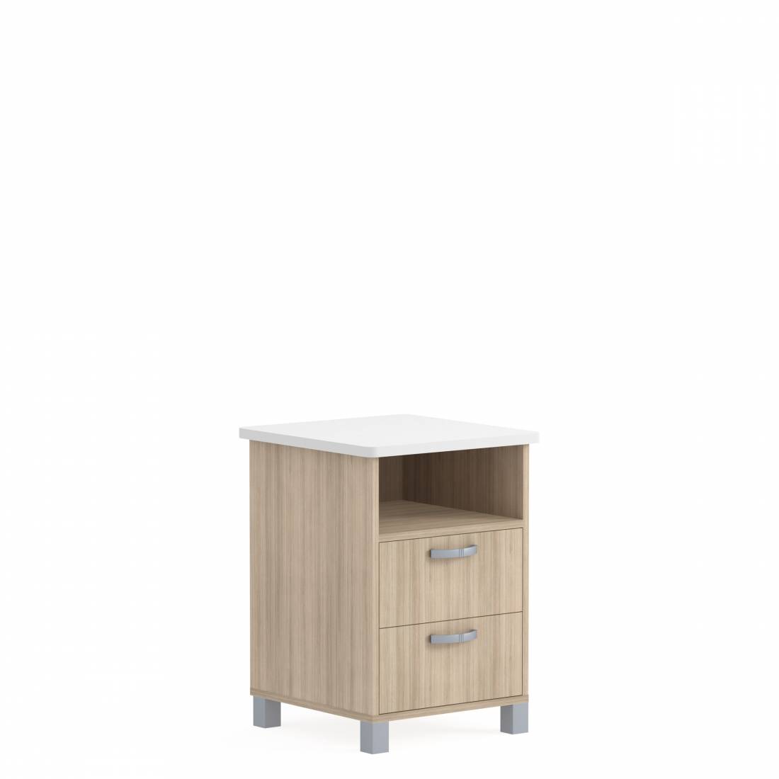 Bedside Cabinet with Solid Surface Top, Metal Legs, Two Drawers, Fixed Shelf