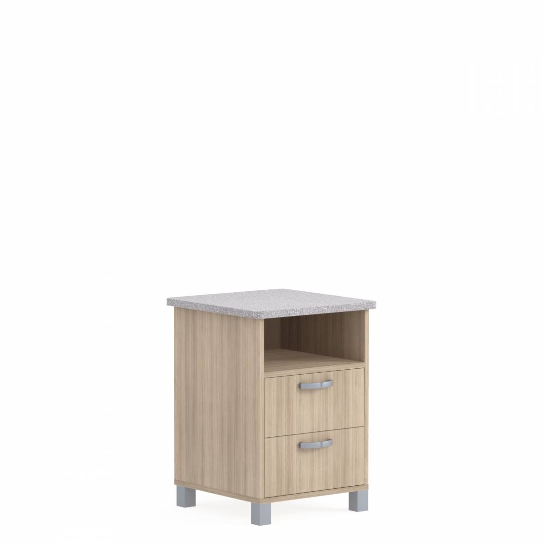 Bedside Cabinet with Solid Surface Top, Metal Legs, Two Drawers, Fixed Shelf