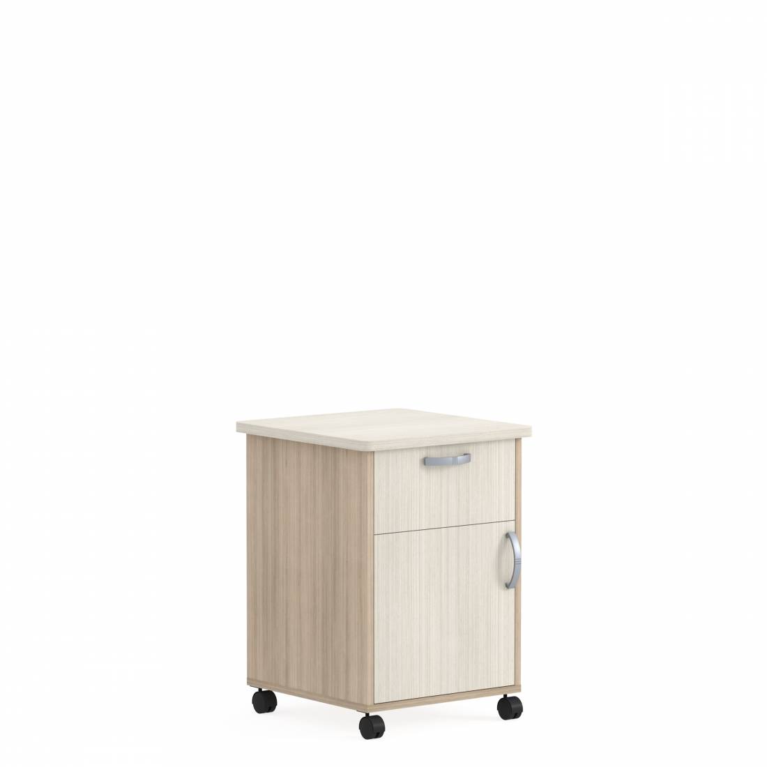 Bedside Cabinet with Thermofoil Top & Front, Casters, Drawer, Left Opening Door