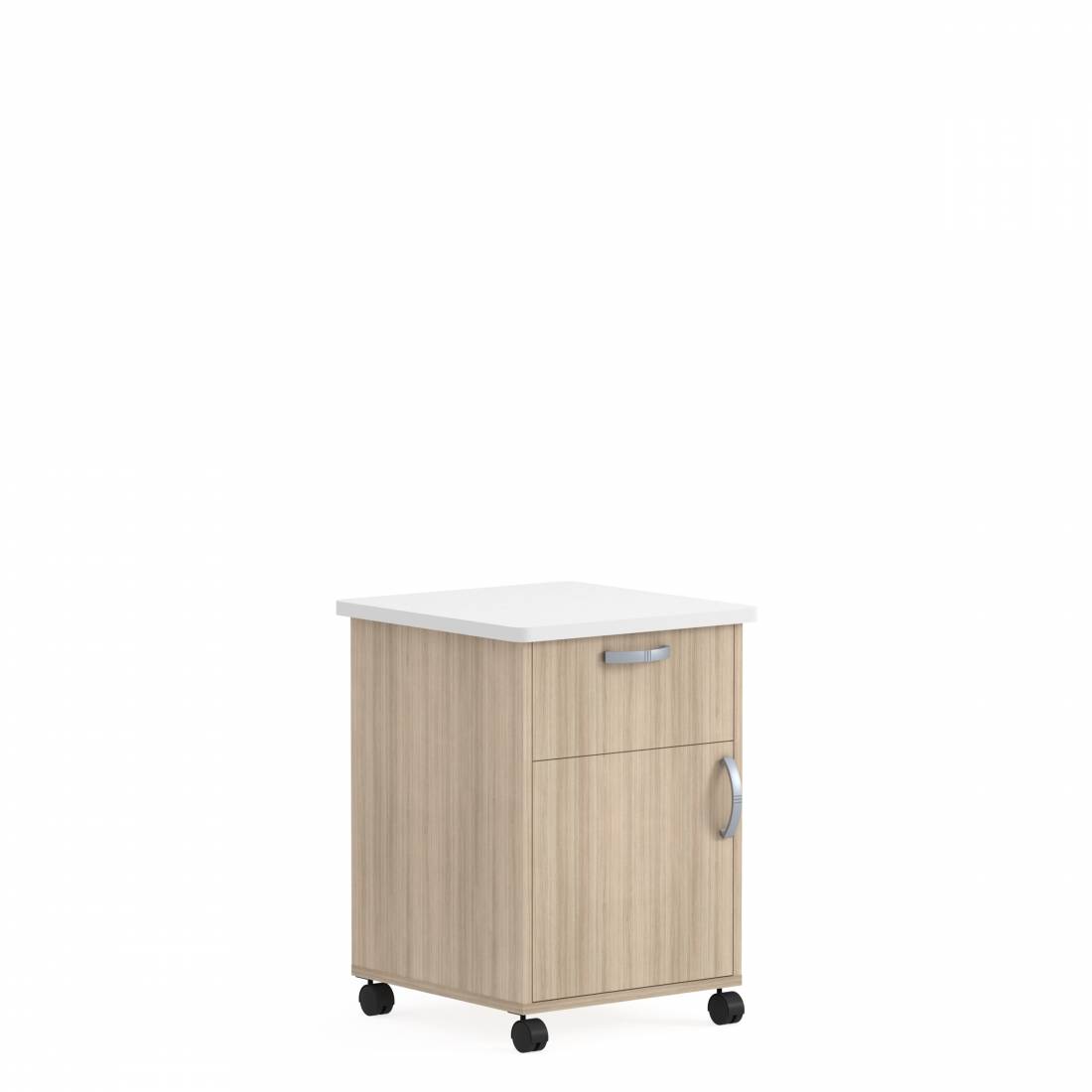 Bedside Cabinet with Solid Surface Top, Casters, Drawer, Left Opening Door