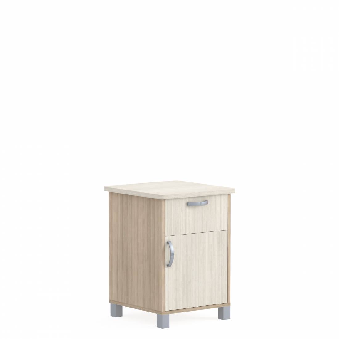 Bedside Cabinet with Thermofoil Top & Front, Metal Legs, Drawer, Right Opening Door