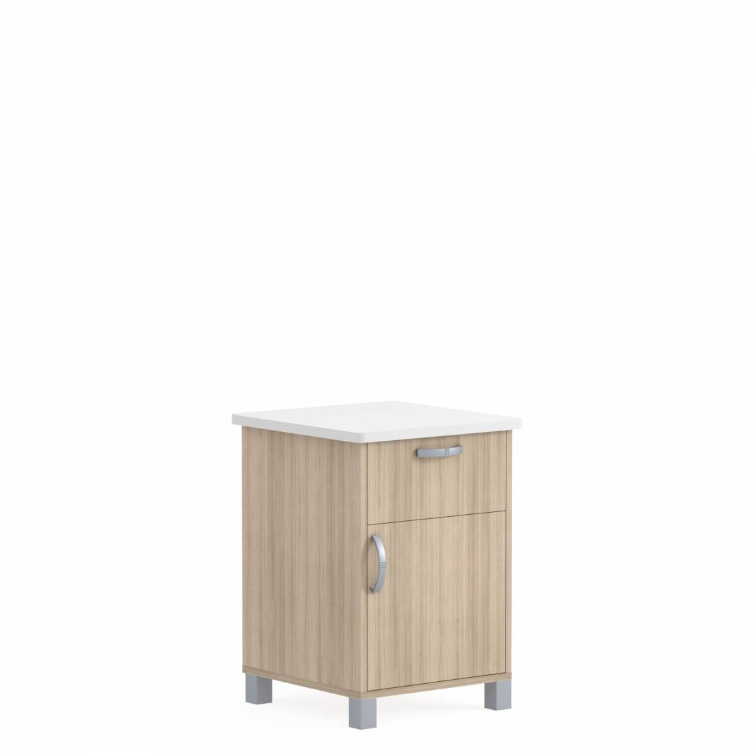 Bedside Cabinet with Solid Surface Top, Metal Legs, Drawer, Right Opening Door