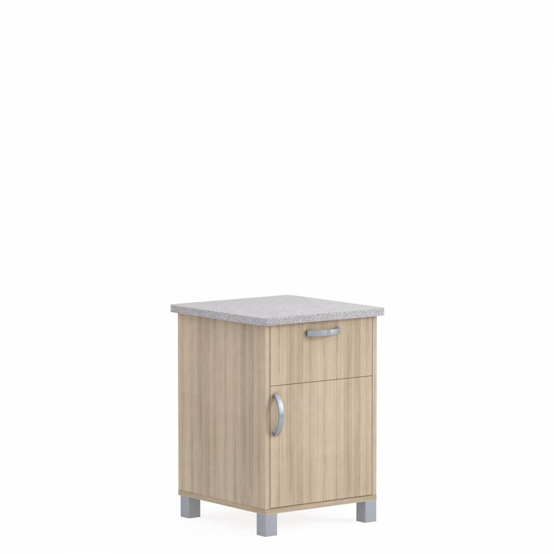 Bedside Cabinet with Solid Surface Top, Metal Legs, Drawer, Right Opening Door