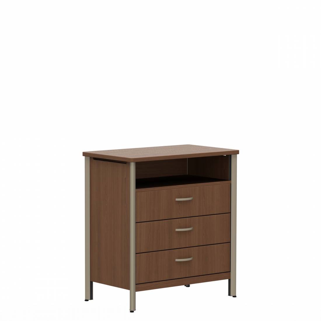Commode à trois tiroirs, espace de rangement ouvert, 37,5 po H