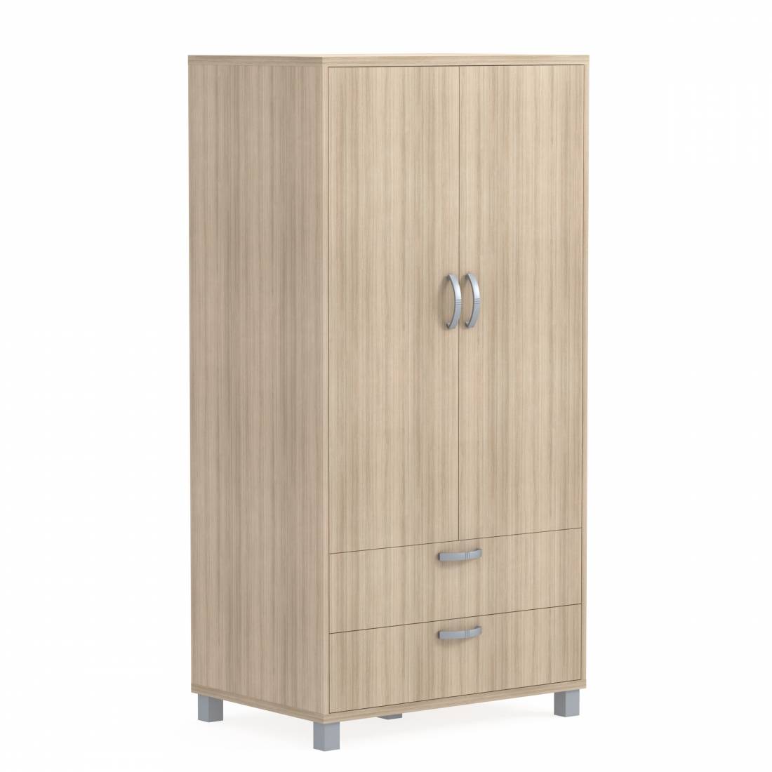 Divided Wardrobe, Metal Legs, Fixed Upper Shelf & Coat Rail, Two Drawers
