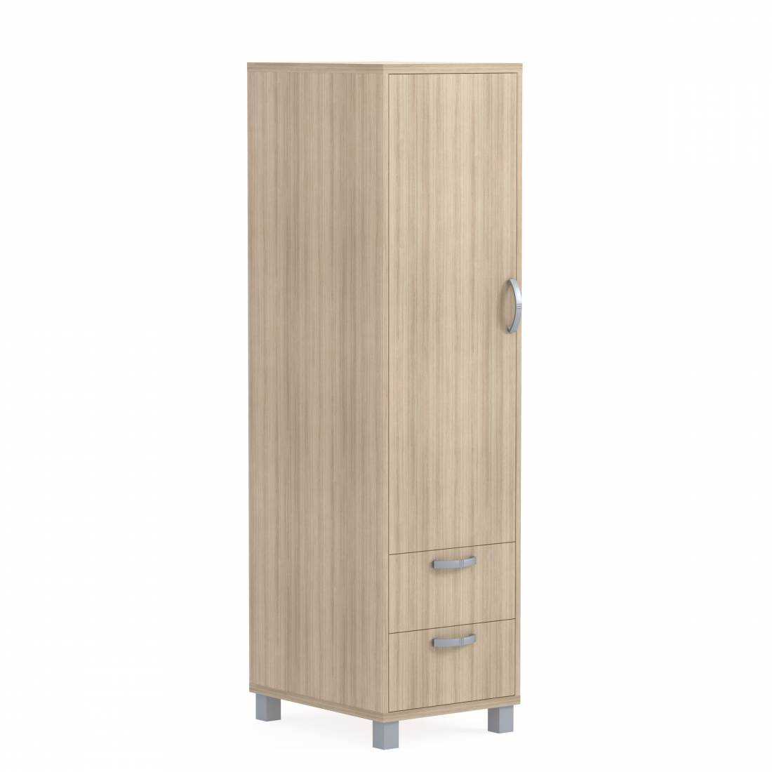Narrow Wardrobe, Metal Legs, Fixed Upper Shelf & Coat Rail, Two Drawers, Left Opening Door