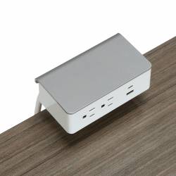 Module d’alimentation 2 prises de courant/2 ports USB-A et C à montage avec pince, blanc avec ferrure argentée Model Thumbnail