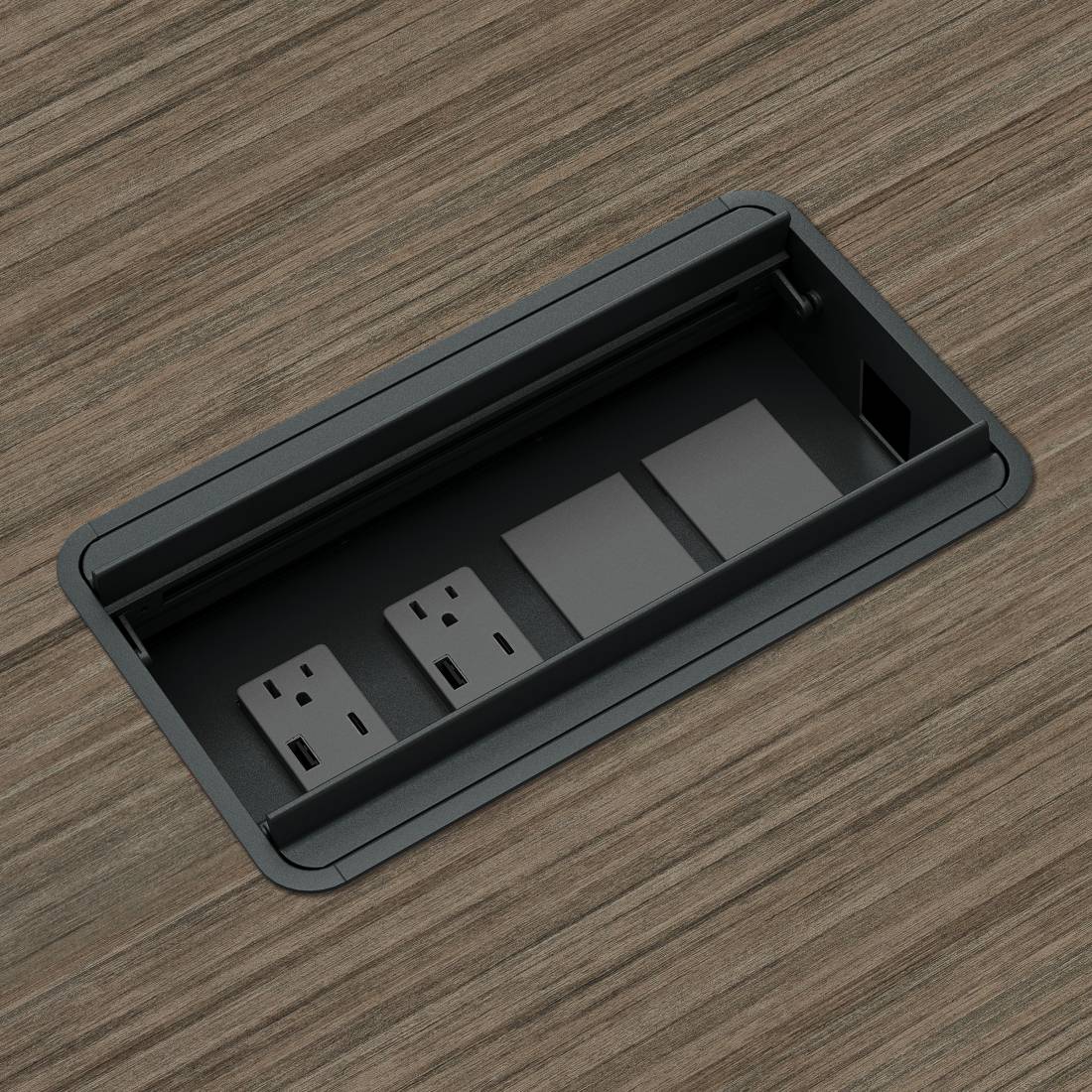 Bloc d’alimentation encastré double face, 2 prises de courant avec ports USB-A et C à montage, noir