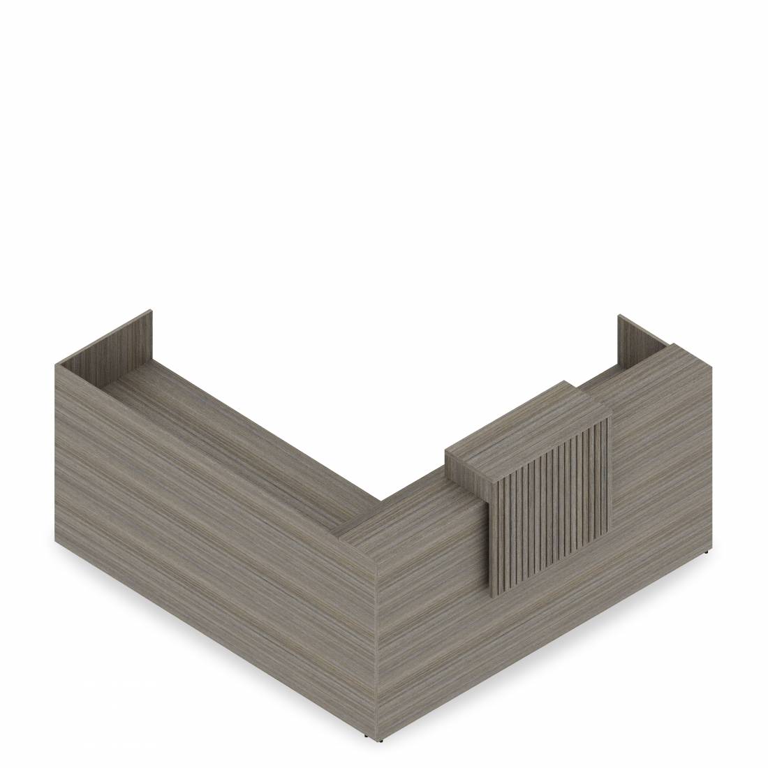 Bureau d'accueil autoportant en « L », 84 po L x 84 po P, retour à droite