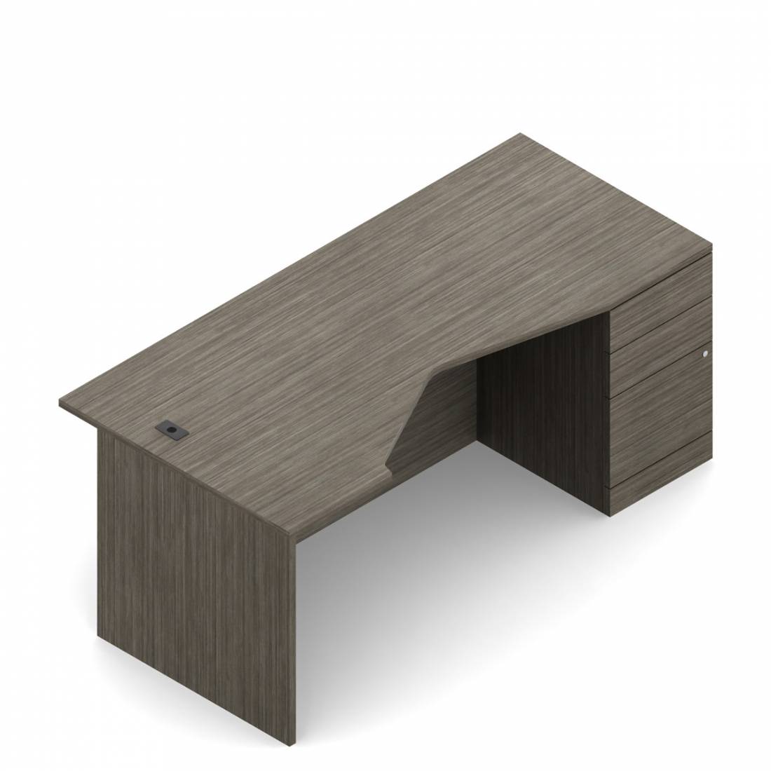 Bureau de coin allongé à un caisson, 84 po L x 42 po P, deux tiroirs de rangement et un tiroir classeur, droite