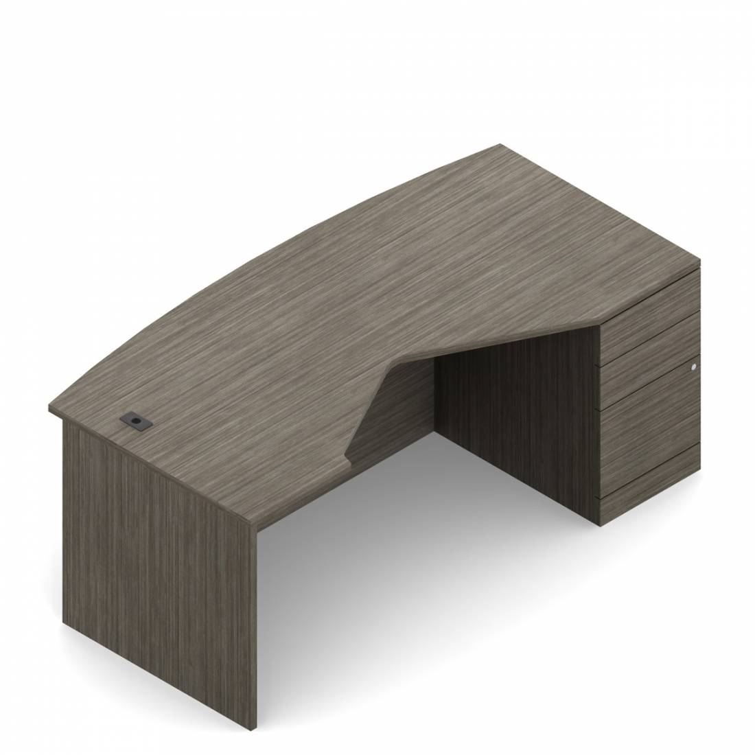 Bureau de coin allongé à un caisson, 60 po L x 36 po P, deux tiroirs de rangement et un tiroir classeur, droite