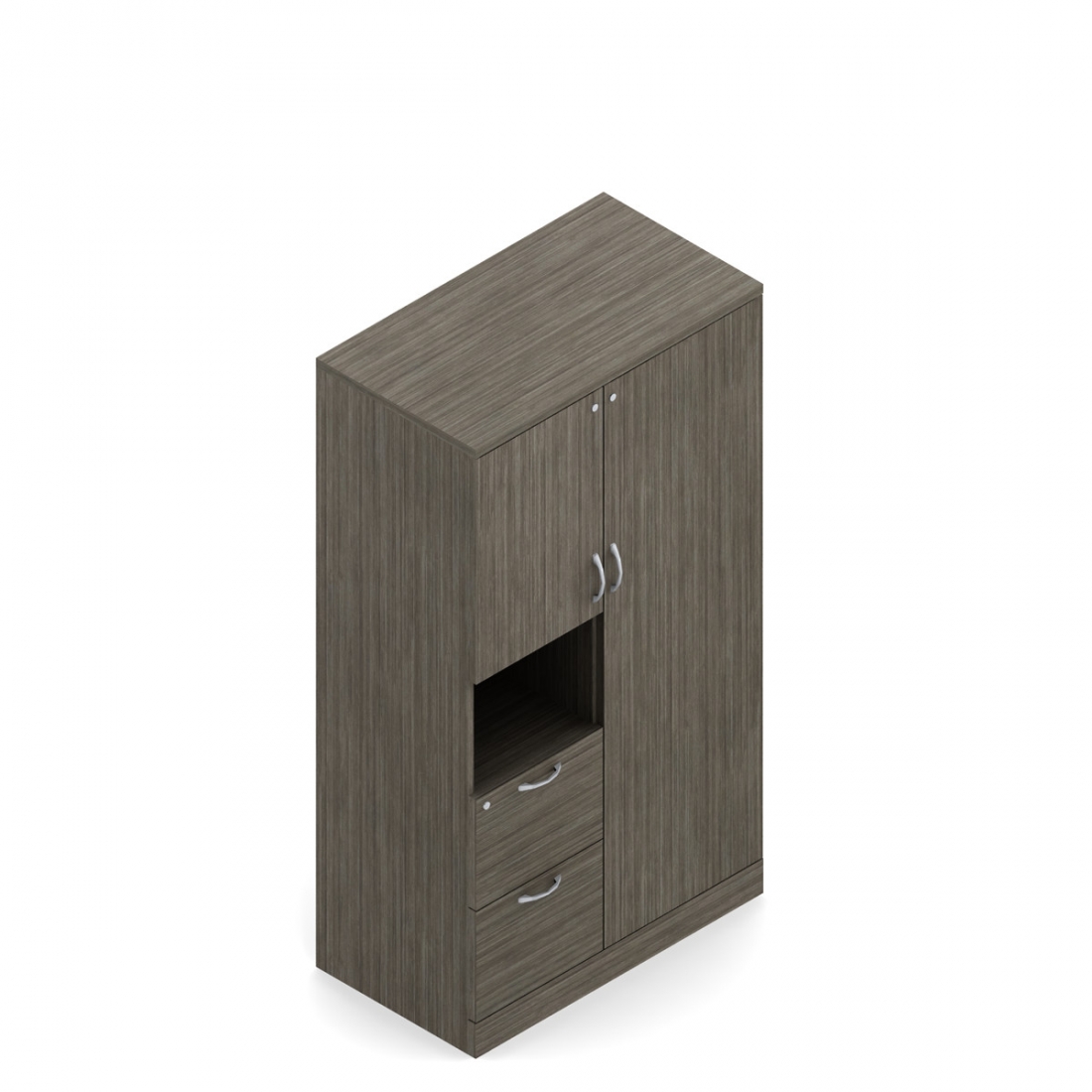 Rangement personnel avec portes et cavité de 65,5 po/66 po H, 30 po L x 24 po P, deux tiroirs classeurs, gauche