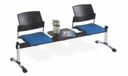 Three Seat Beam with Table Top - 2 Armless Seat Units, Upholstered Seat & Polypropylene Back Model Thumbnail