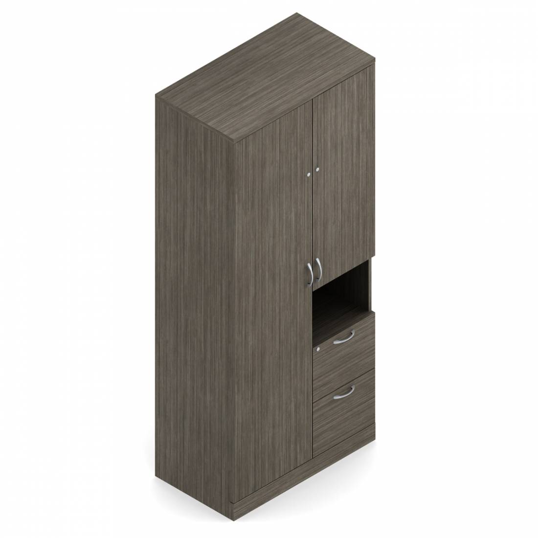 Rangement personnel de 84,5 po/85 po H, avec portes et cavité, 30 po L x 20 po P, deux tiroirs classeurs - droite