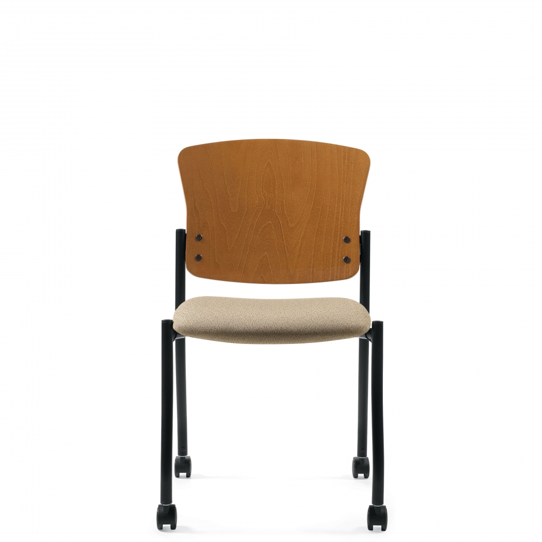 Armless Chair with Casters, Wood Veneer Back
