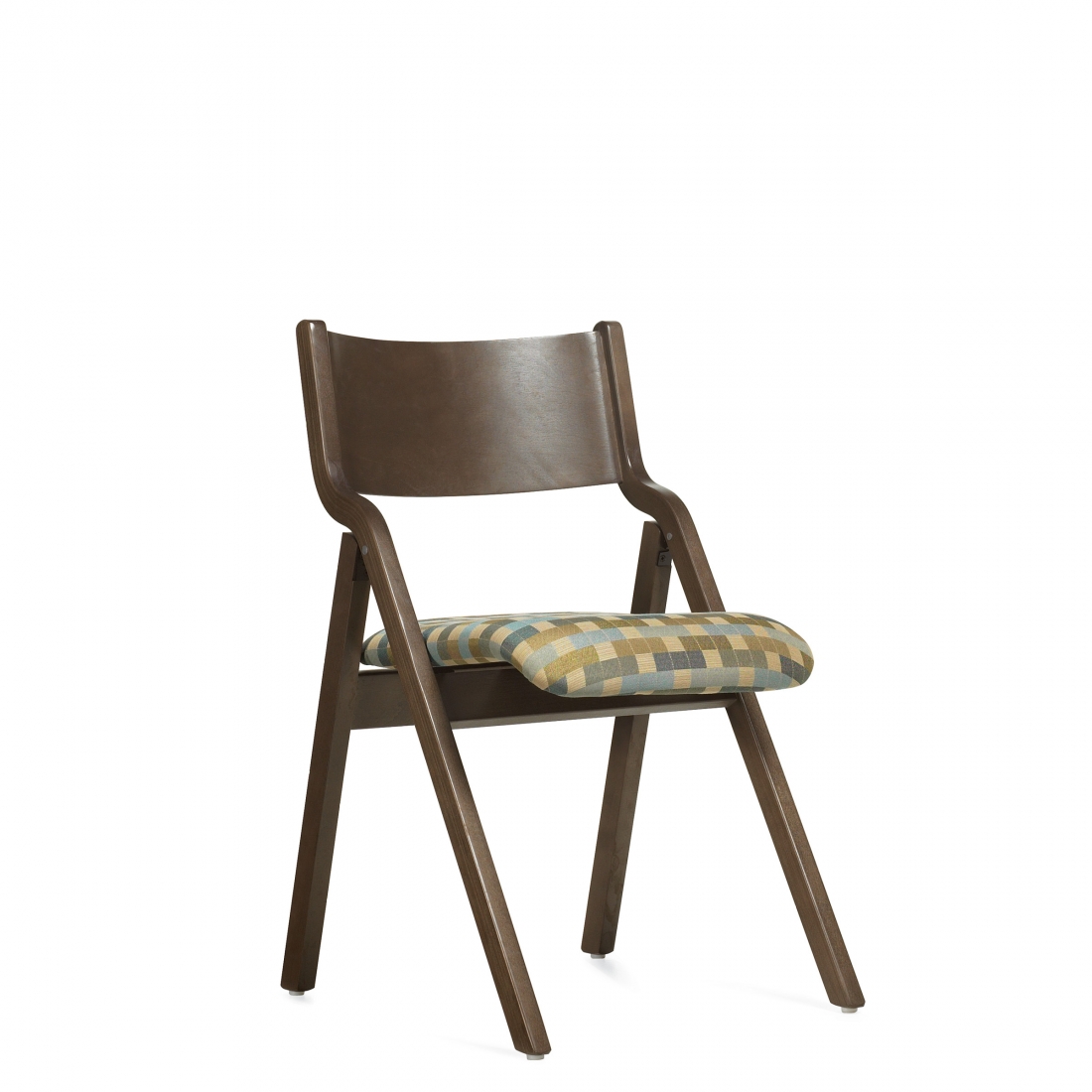 Chaise pliante, assise rembourrée et dossier en bois