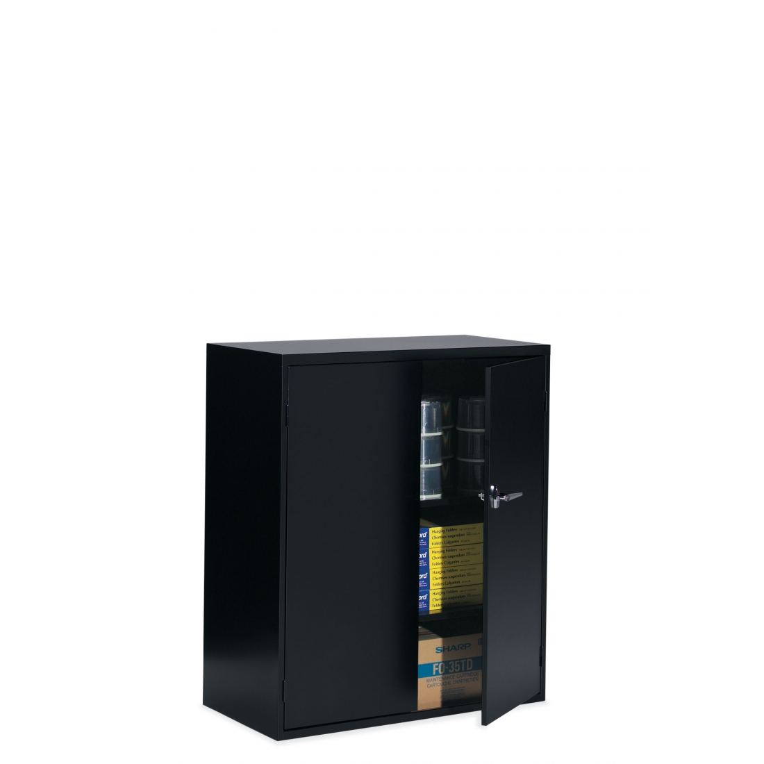 Armoire de rangement, deux portes, une tablette fixe, une tablette réglable