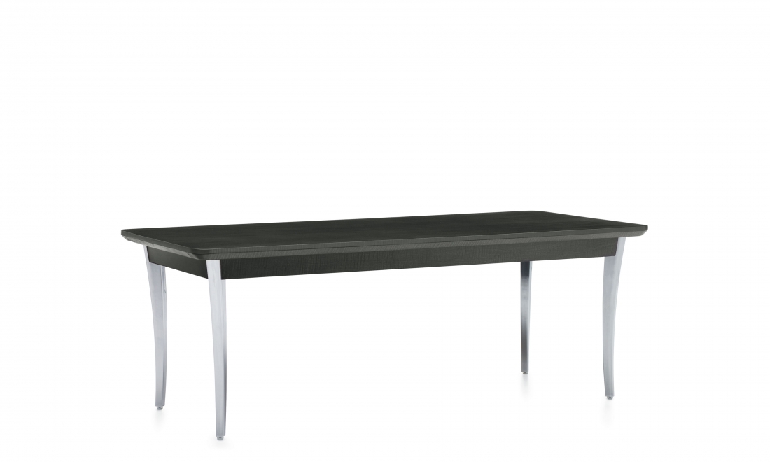 Table de salon, pieds en aluminium poli, dessus en bois